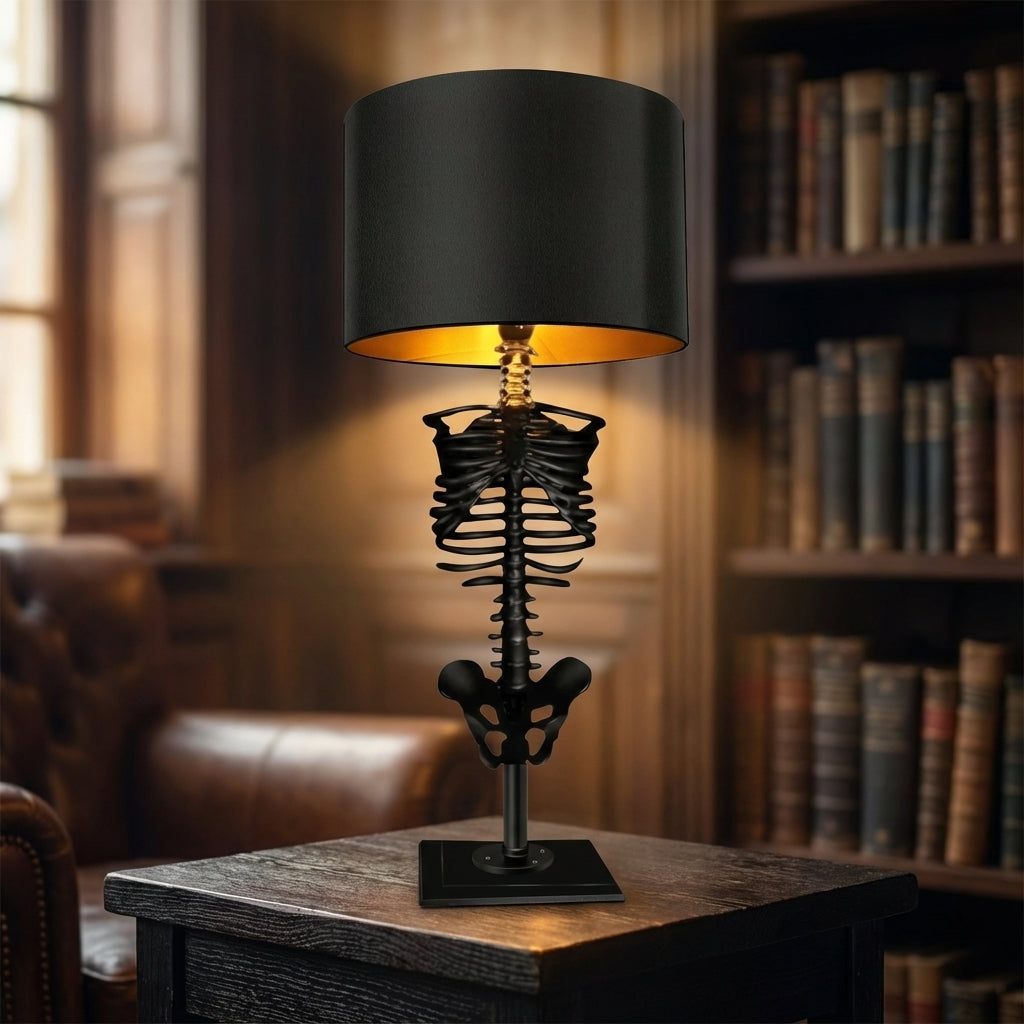 Skelevan | Gothic Accent Lamp with Handcrafted Resin Skeleton & Warm Metallic Glow | Unique Home Decor 0