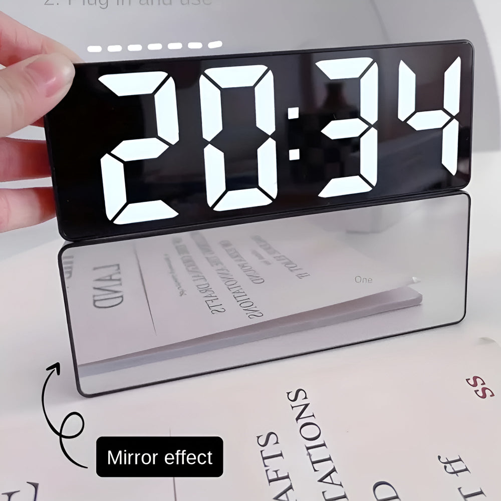 Sleek LED Mirror Alarm Clock with Adjustable Snooze | Modern Design for Time Management 5
