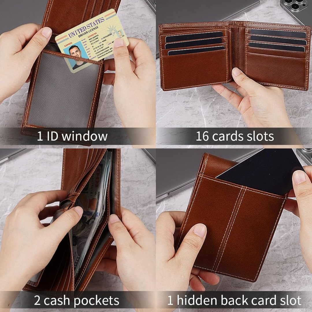 SlimArmor | RFID-Blocking Leather Bifold Wallet for Men with 16 Card Slots | Durable Design for Everyday Security 7