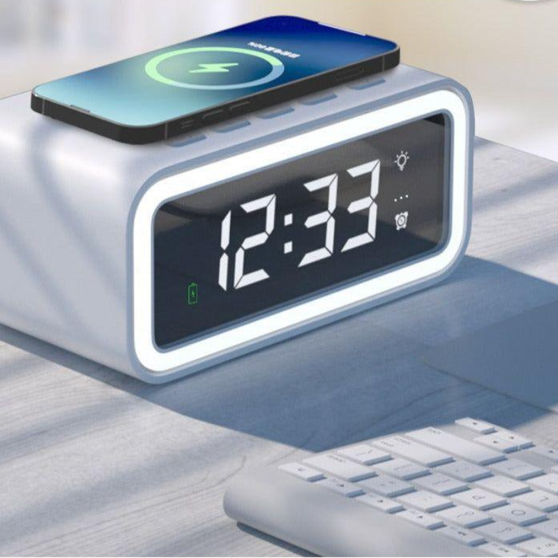 Smart Alarm Clock with Qi Wireless Charging & Adjustable LED Display | Minimalist Design for Home or Office 0