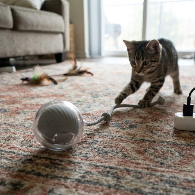 Interactive Cat Toy for Indoor Cats, Automatic Rolling Cat Ball Toy with 3 Modes