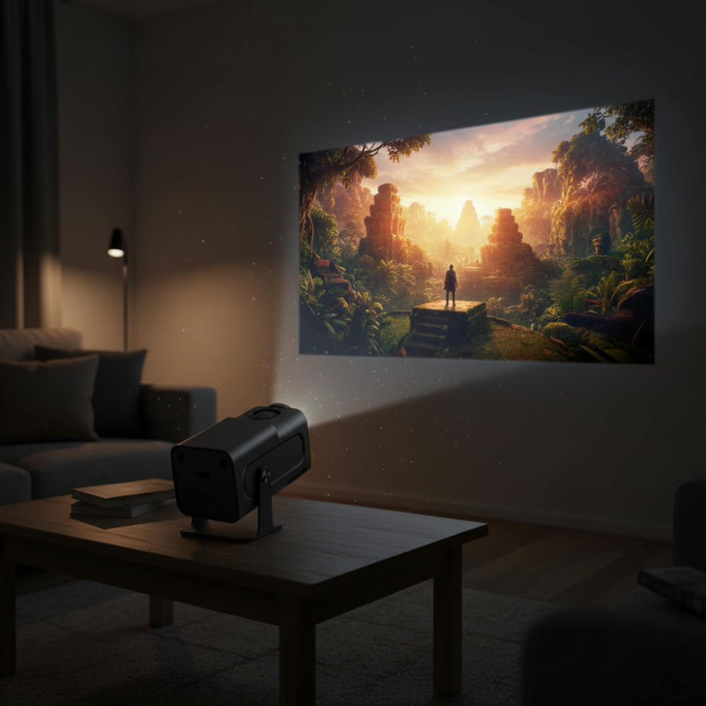 Smart Mini Projector | Portable WiFi Projector with Bluetooth Connectivity | Adjustable Viewing Angle for Ultimate Home Entertainment 0