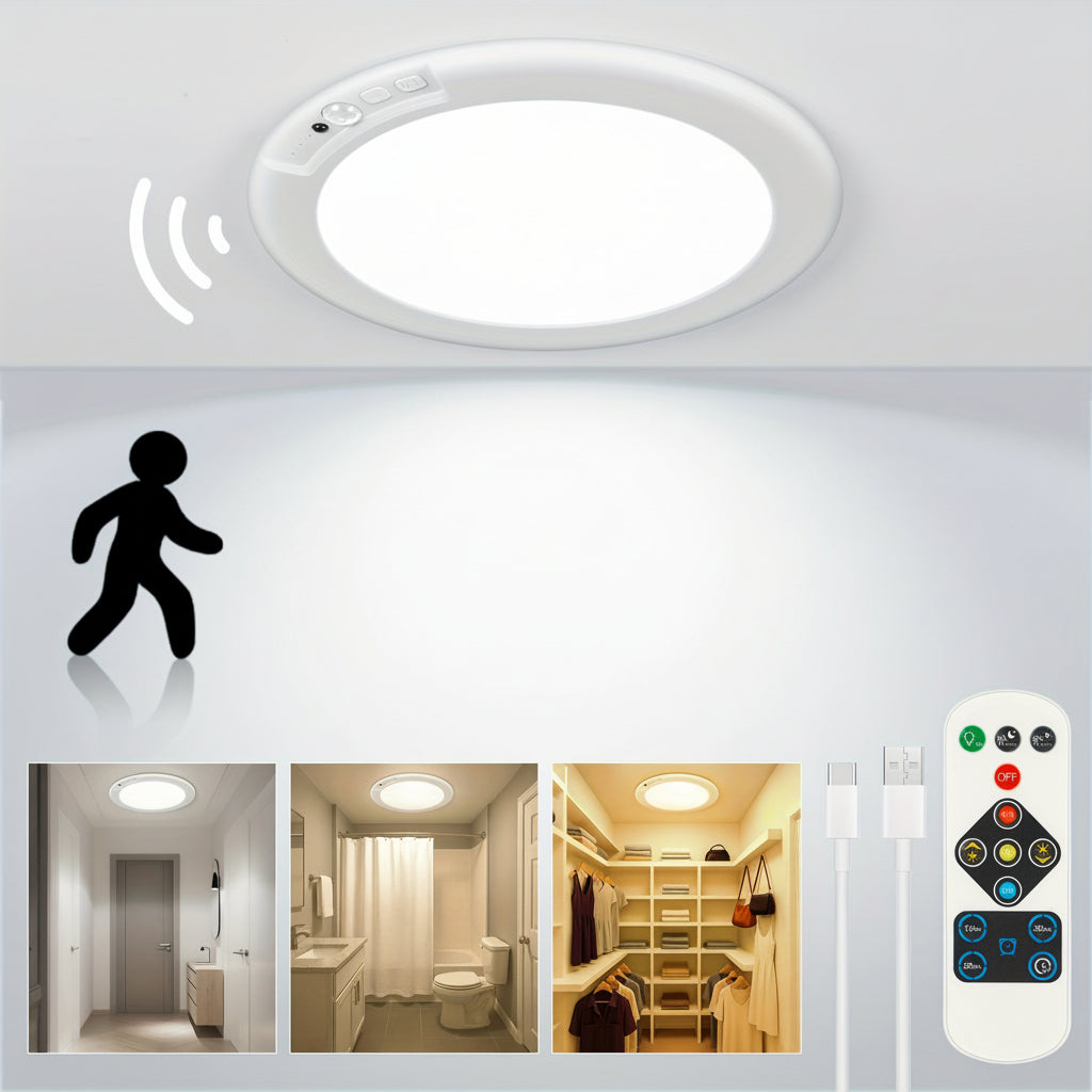 Smart Motion Sensor | Flush Mount Ceiling Light with Rechargeable Battery | Sleek Design for Effortless Indoor Lighting 0
