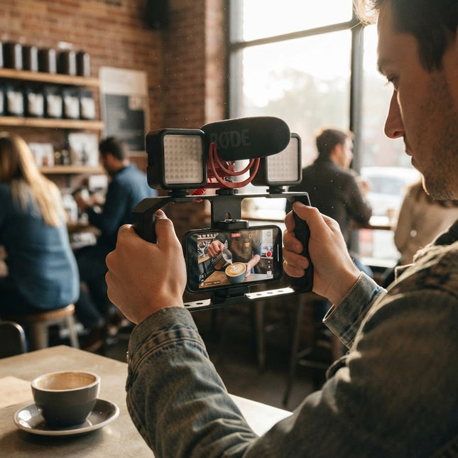 Camera Rig for Smartphone, Handheld Video Rig with Cold Shoe Mounts for Microphone, Phone Video Stabilizer for Vlogging