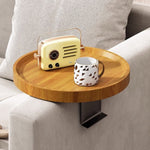 Sofa Arm Tray Table with Adjustable Clip-On Design | Durable Walnut Finish for Convenience 0
