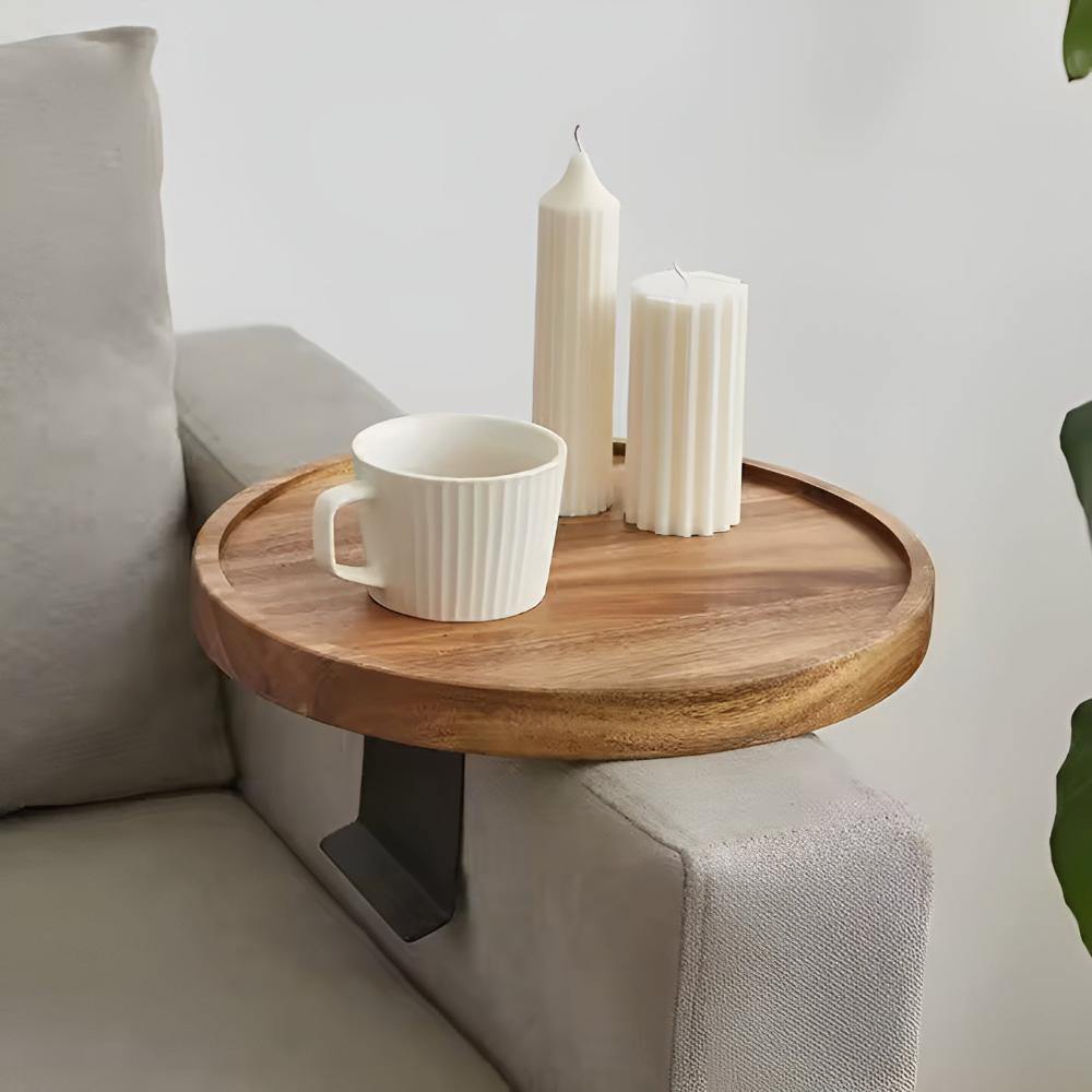Sofa Arm Tray Table with Adjustable Clip-On Design | Durable Walnut Finish for Convenience 7