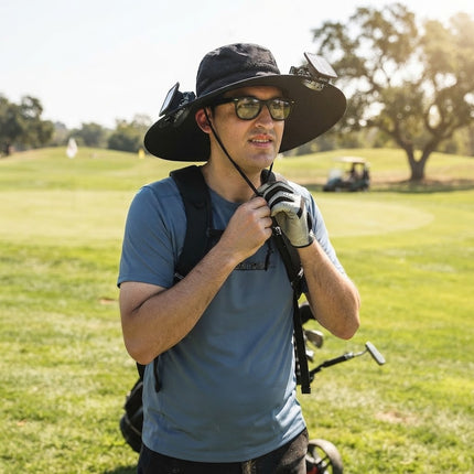 Mens Bucket Hat with Fan, Wide Brim Sun Hat with Dual Solar Cooling Fans, Sun Protection Hat for Men, Fishing and Golf