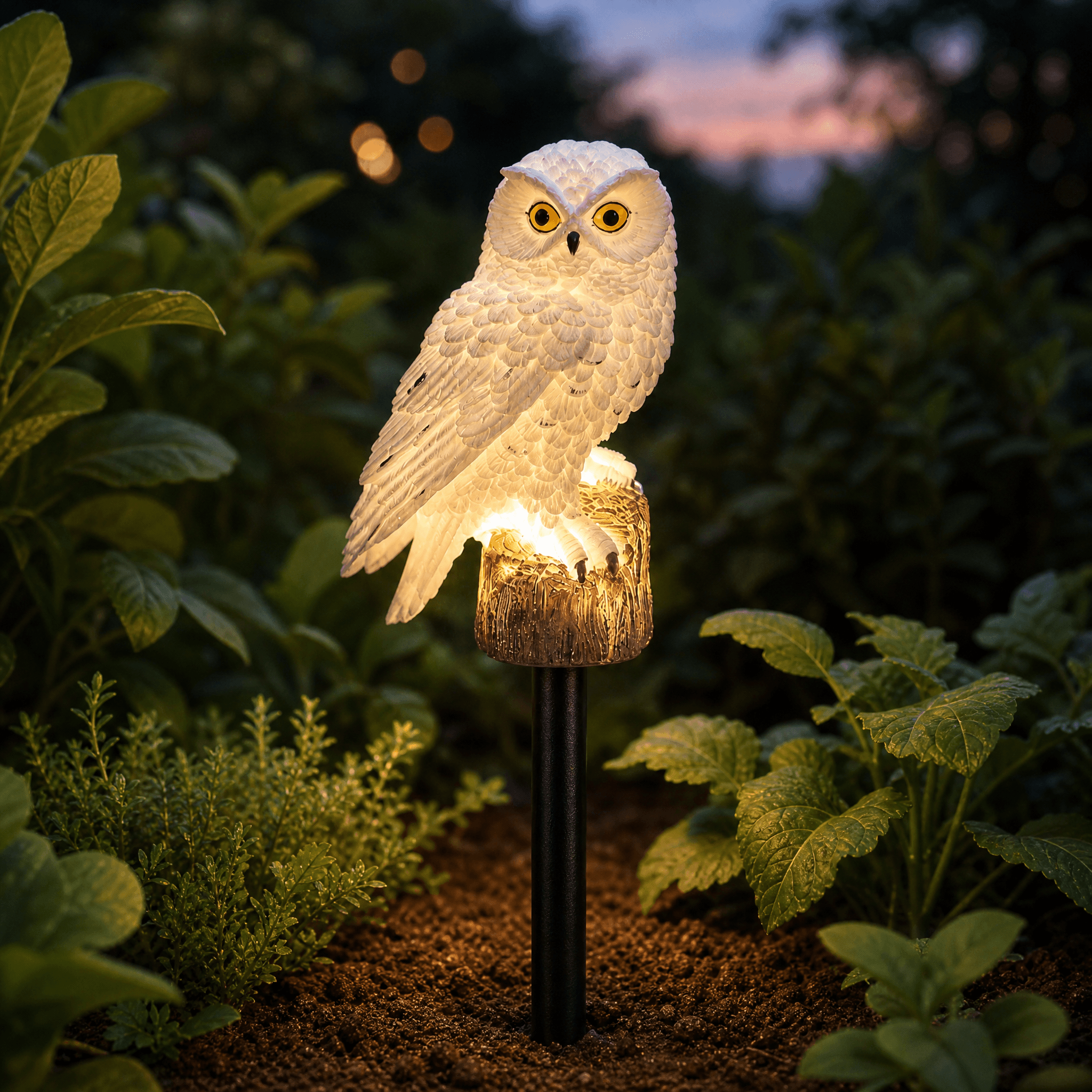 Solar Garden Light | Hand-Carved Owl Design with Auto Light Sensor for Enchanting Outdoor Ambiance 0
