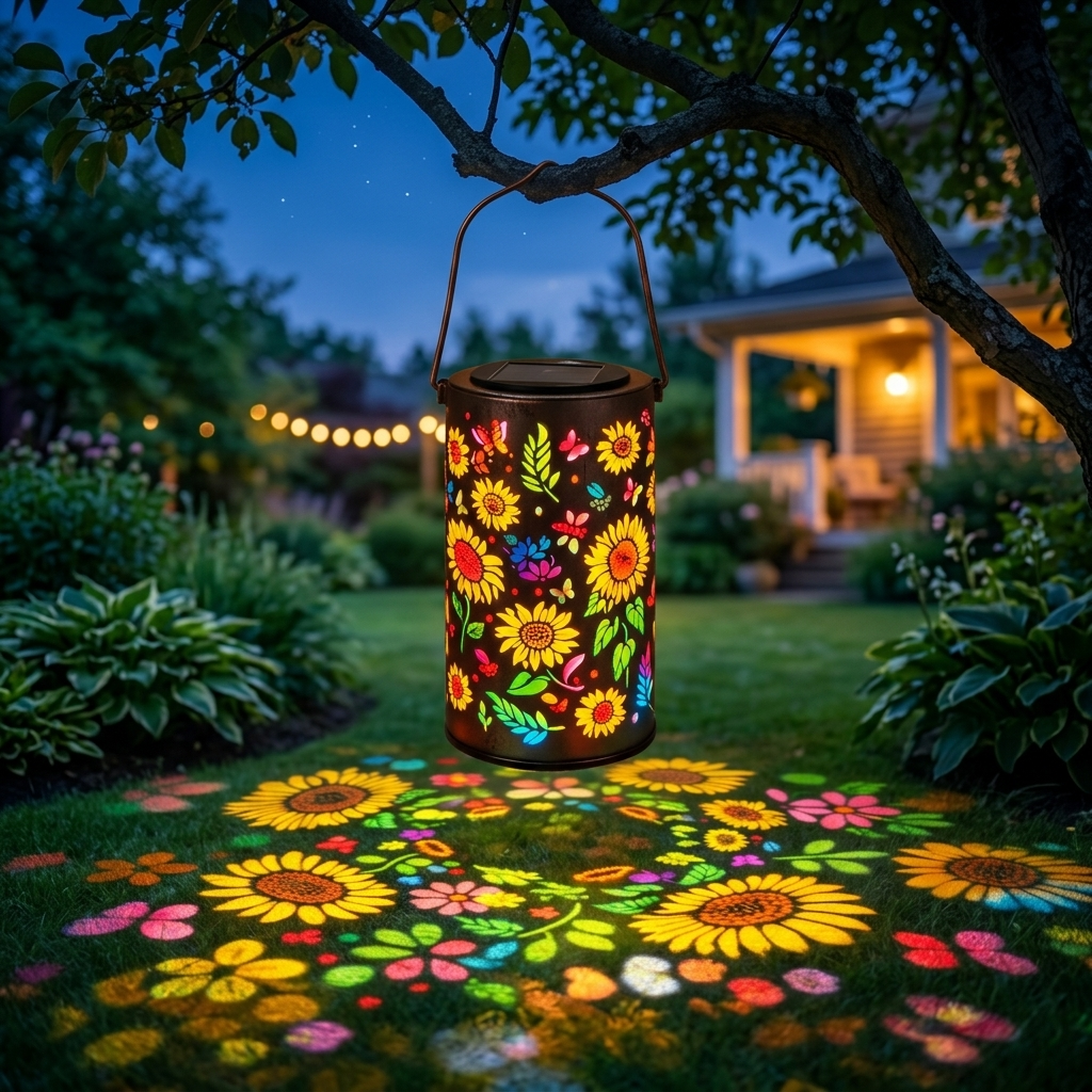 Solar Lanterns | Colorful Sunflower Design with Projected Patterns for Enchanting Garden Ambiance 7