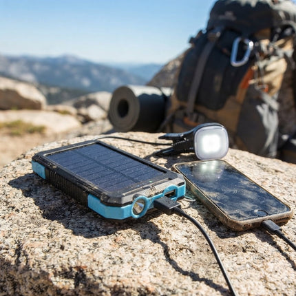 Solar Power Bank Waterproof, Compact Dual Port Charger for Hiking