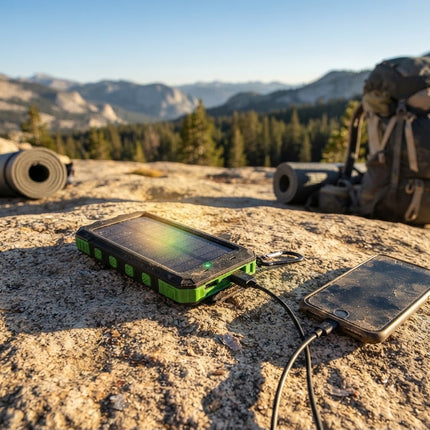 Solar Power Bank Waterproof, Solar Phone Charger with Waterproof Flashlight