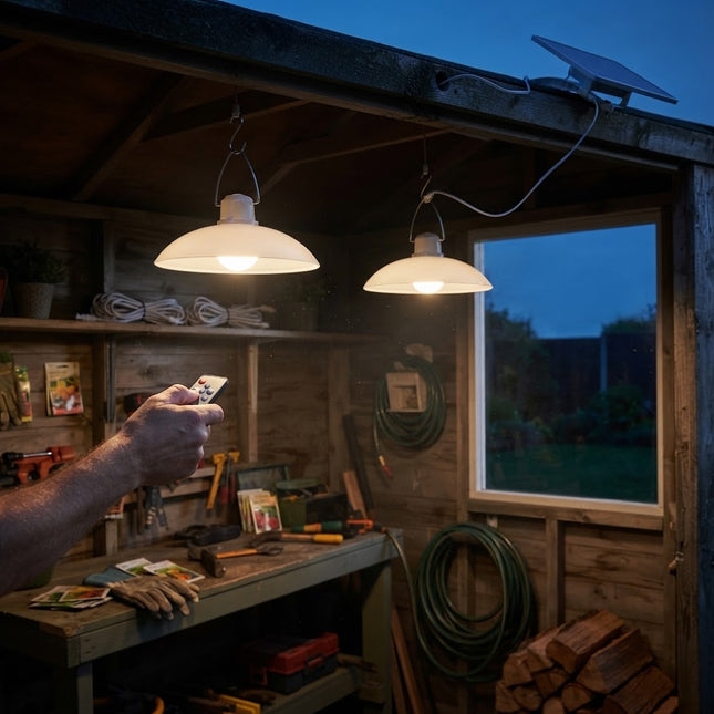 Pendant Light, Solar Shed Light with Remote, Solar Barn Light, Dimmable LED Pendant Lamp, Hanging Lamp for Garage