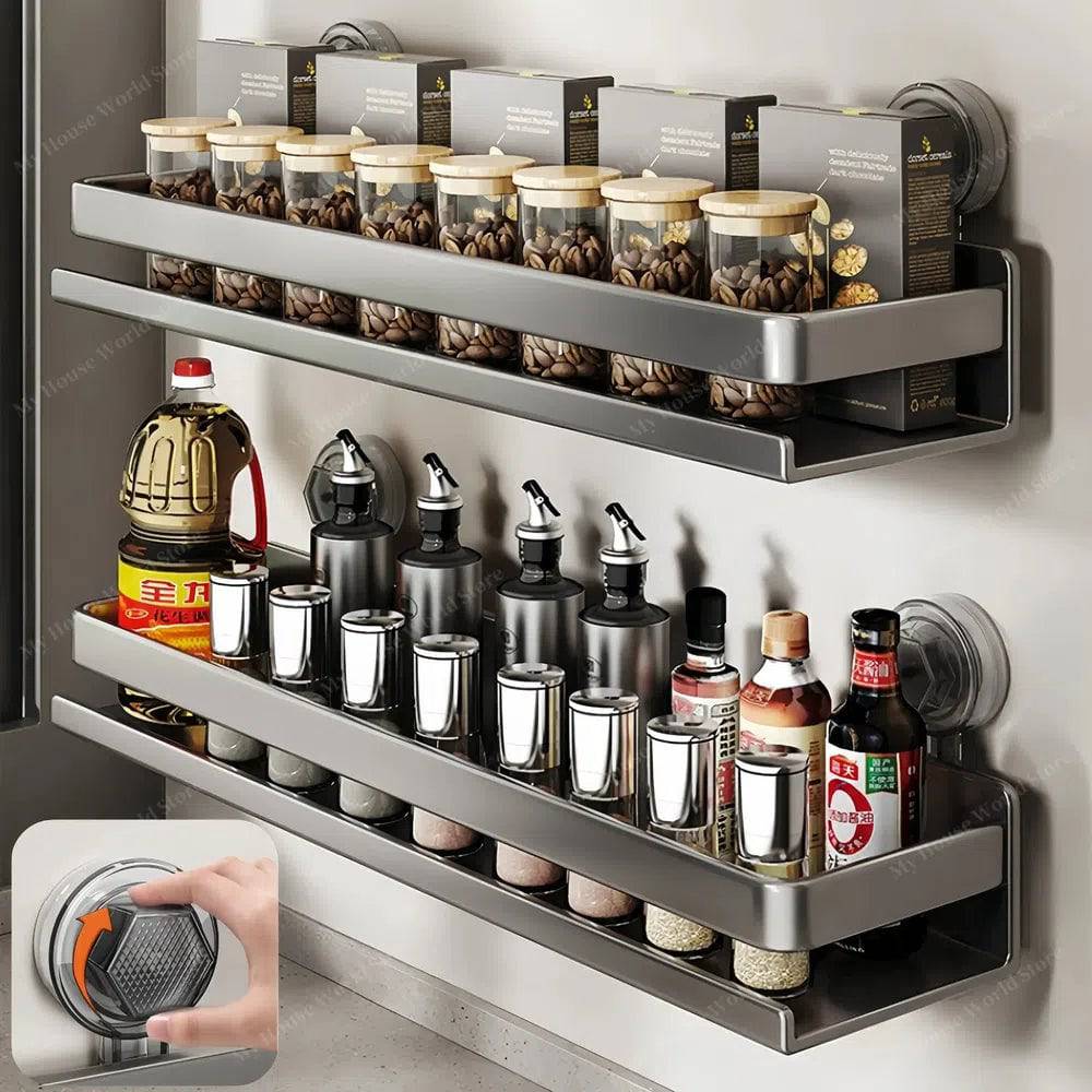 Spice Organizer | Wall-Mounted Suction Cup Rack with Adjustable Design | Space-Saving Solution for Easy Access 0