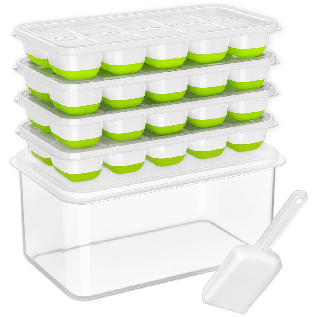 Stackable Silicone Ice Cube Tray Set with Storage Bin for Effortless Ice Making 0