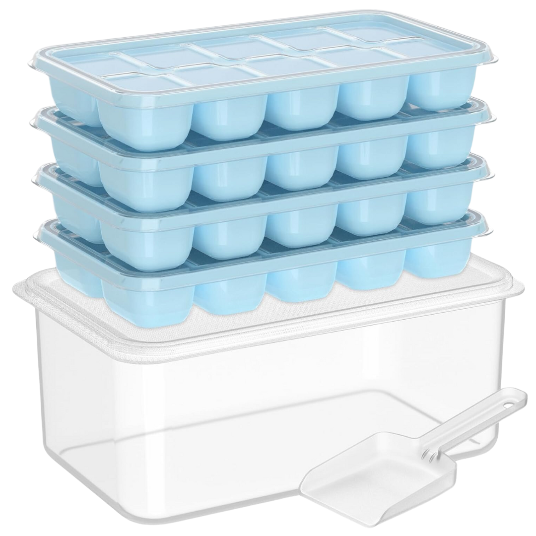Stackable Silicone Ice Cube Tray Set with Storage Bin for Effortless Ice Making 4