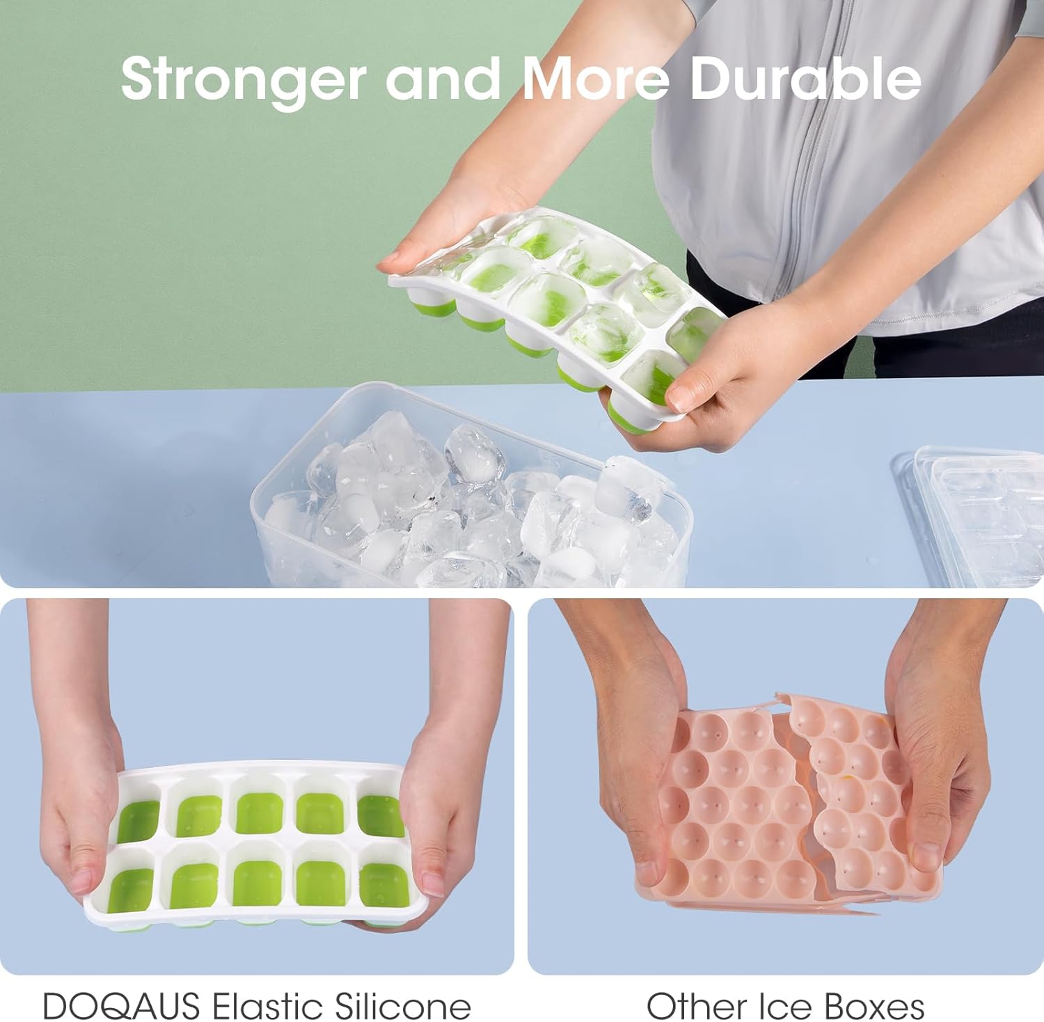 Stackable Silicone Ice Cube Tray Set with Storage Bin for Effortless Ice Making 8
