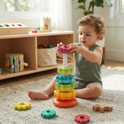 Sensory Toy for Toddlers, Spiral Stacking Toy with Spinning Rainbow Discs, Educational Toddler Toys for Fine Motor Play