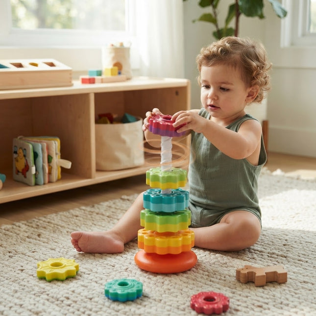 Sensory Toy for Toddlers, Spiral Stacking Toy with Spinning Rainbow Discs, Educational Toddler Toys for Fine Motor Play