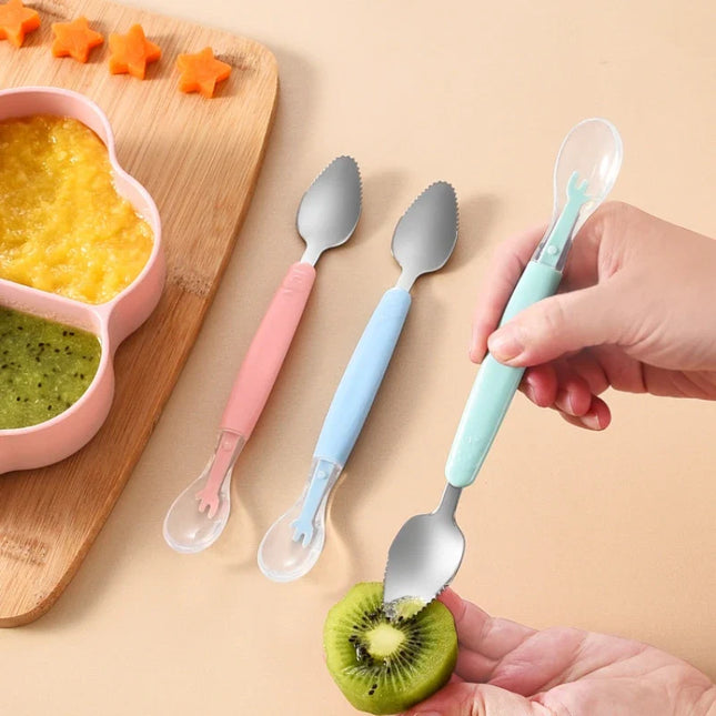 Infant Spoons, Double Head Silicone Spoons for Baby Feeding, Food Scraper for Fruit Puree and Baby Food Prep