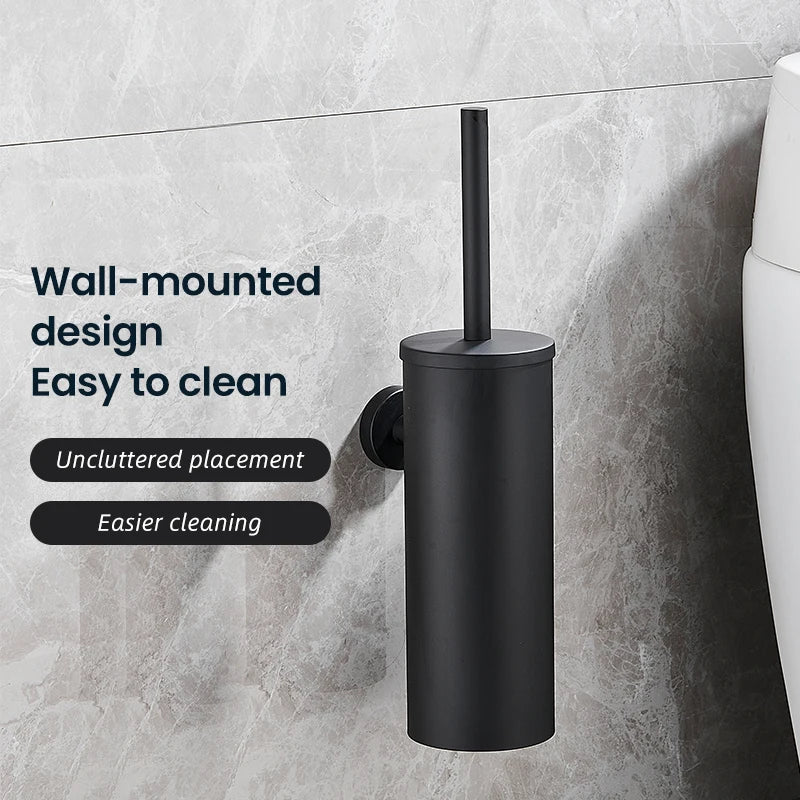 Stainless Steel Toilet Brush Set with Wall-Mounted Design | Modern Black Finish for Stylish Bathrooms 5