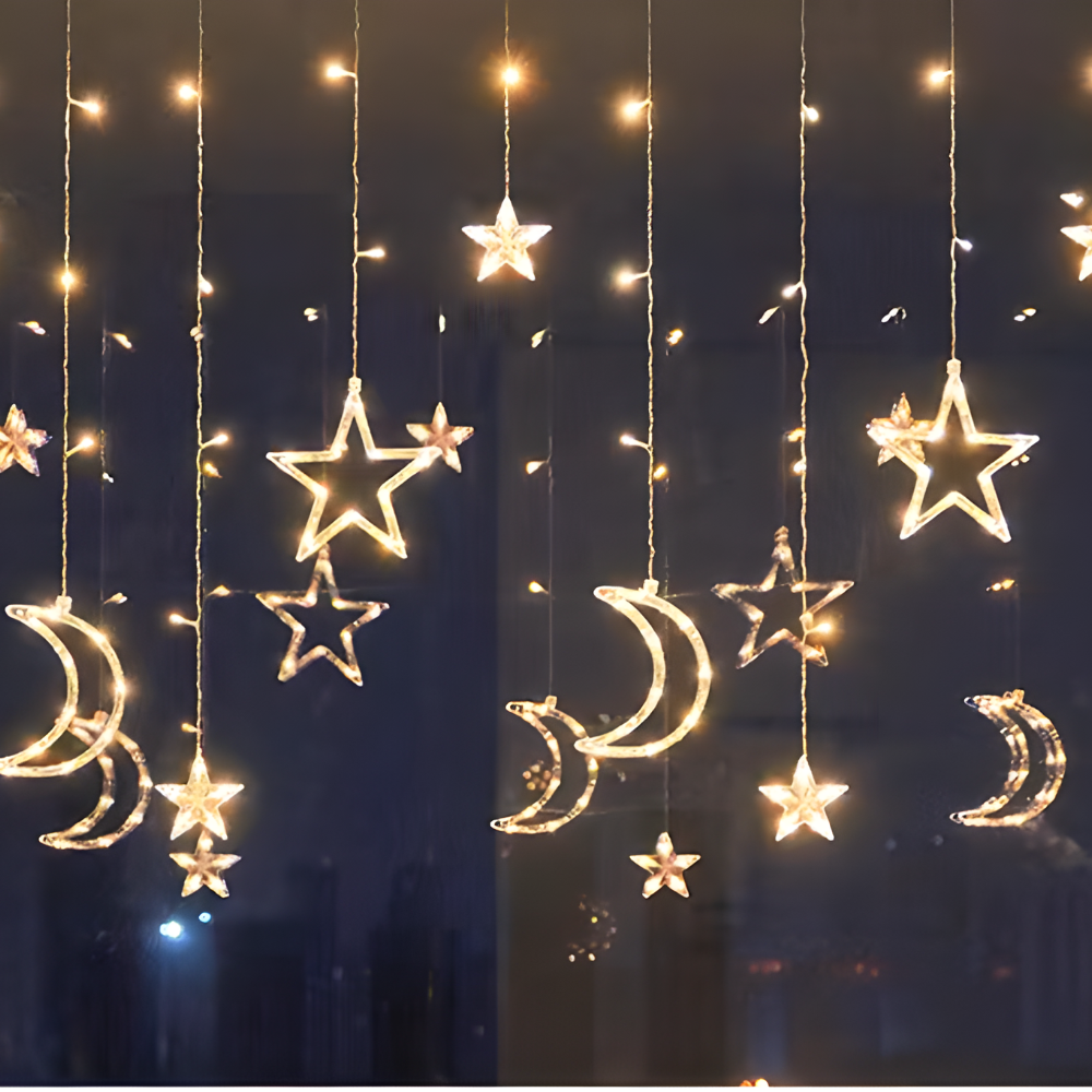 Starry Nights | LED Star Light Curtain with Timer Function | Warm White Glow for Festive Ambiance 4