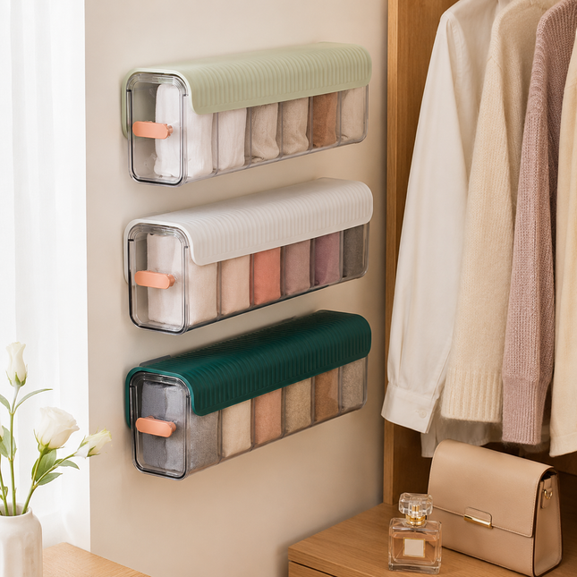 Closet Organizer for Underwear, Underwear Storage Box with Dividers, Closet Storage Box with Lid, Sock Organizer