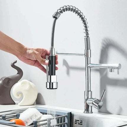 Pull Down Kitchen Faucet with Sprayer, Kitchen Sink Faucet with Dual Swivel Spout for Hot and Cold Water