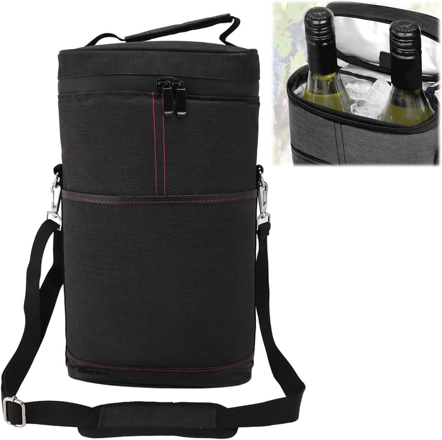 Stylish Insulated Wine Cooler Tote Bag for 2 Bottles with Adjustable Strap 0