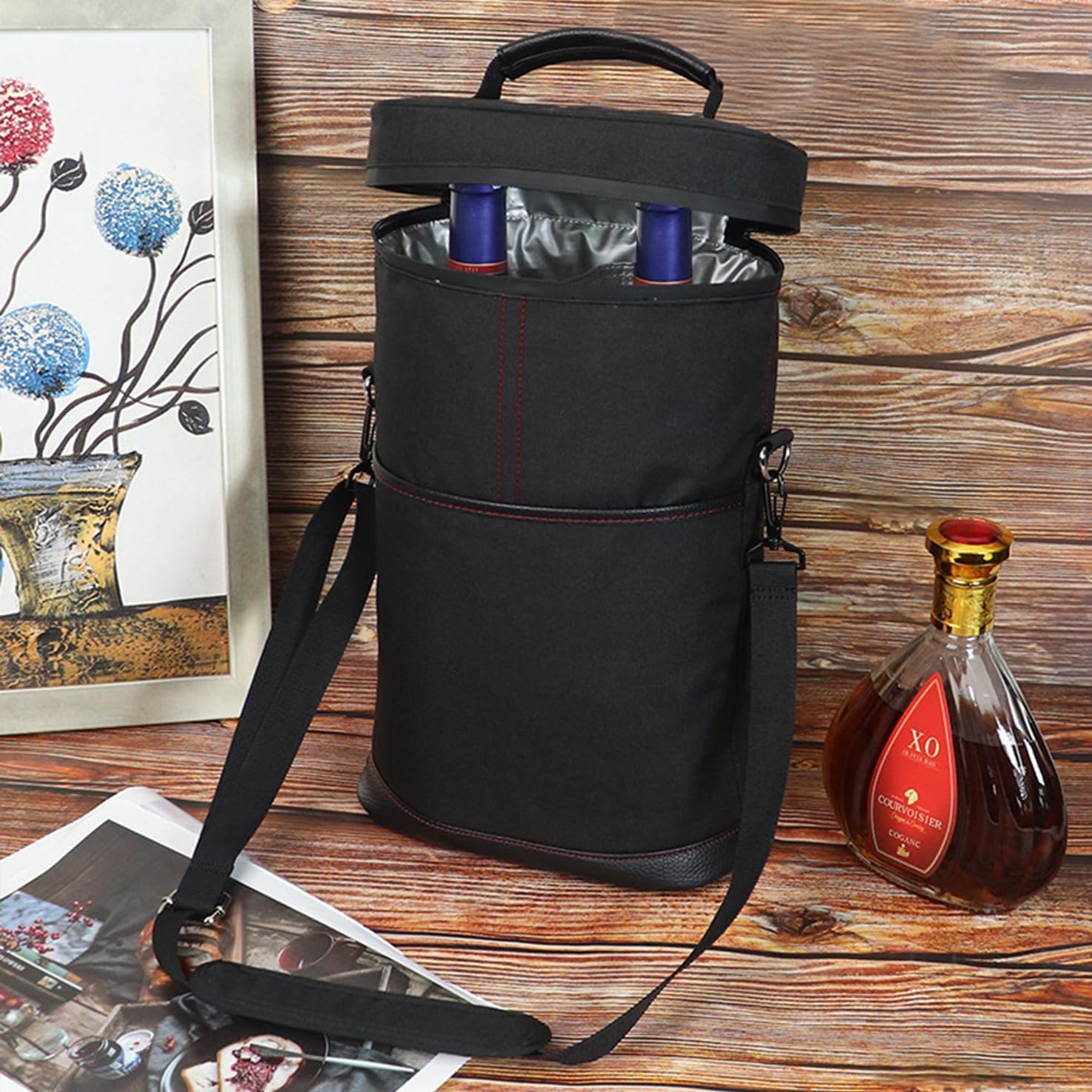Stylish Insulated Wine Cooler Tote Bag for 2 Bottles with Adjustable Strap 5