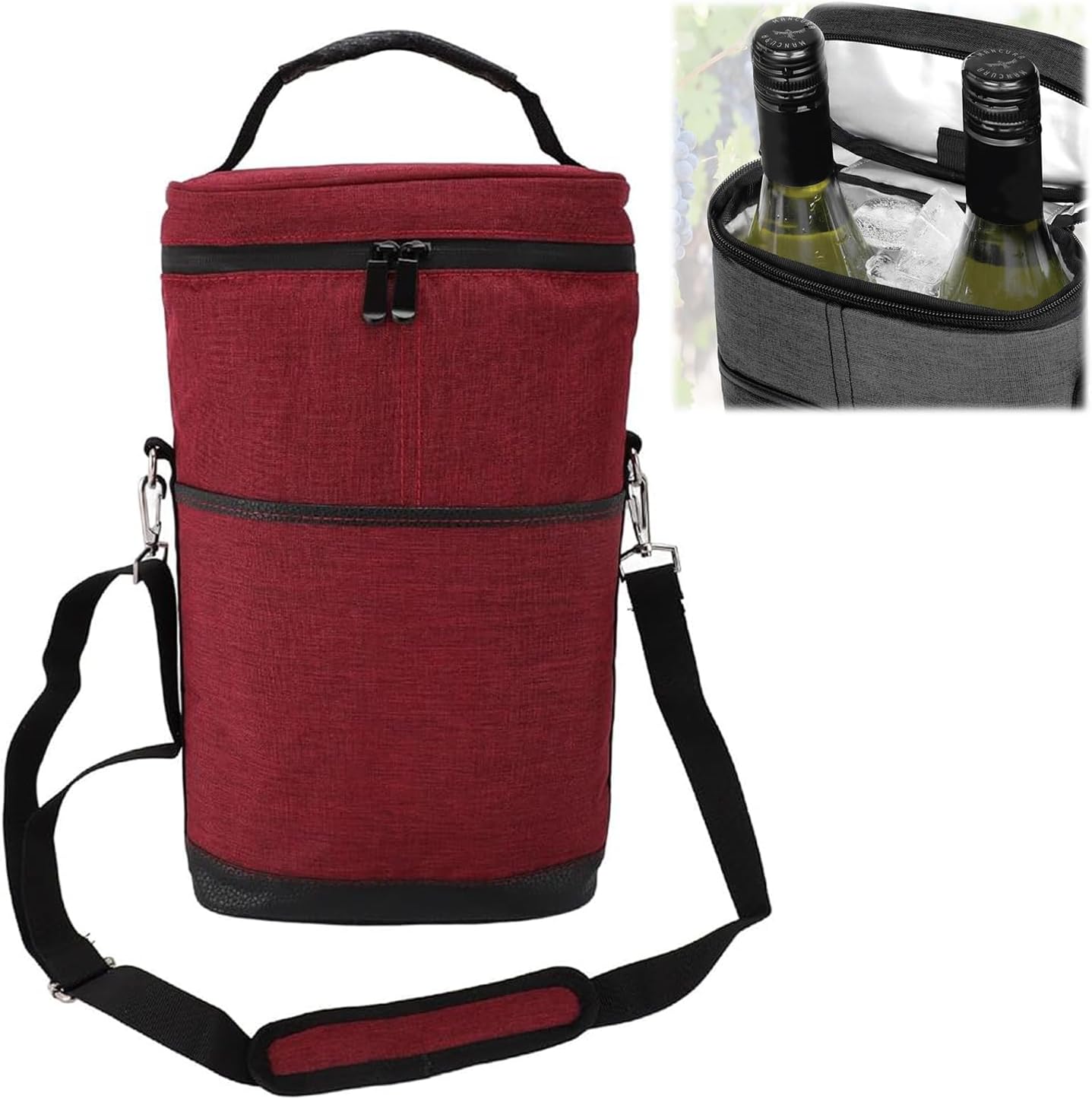 Stylish Insulated Wine Cooler Tote Bag for 2 Bottles with Adjustable Strap 6