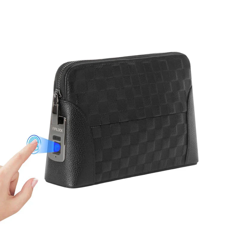 Stylish Leather Handbag with Fingerprint Lock | Anti-Theft Clutch for Secure Essentials 0