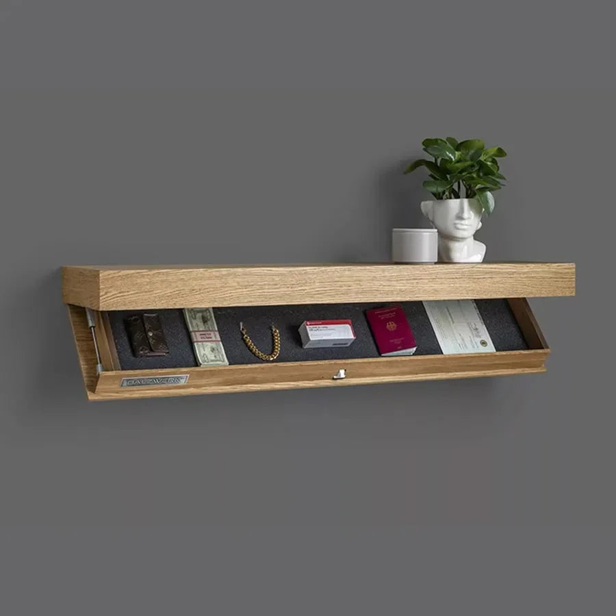 Stylish Wall Shelf with Hidden Compartment | Space-Saving Wood Design for Discreet Storage 0