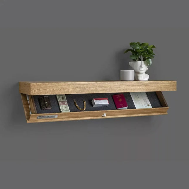 Stylish Wall Shelf with Hidden Compartment | Space-Saving Wood Design for Discreet Storage 0