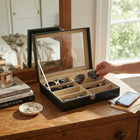Glasses Display Case, 8 Slot Sunglasses Organizer Case with Locking Glass Lid, Leather Sunglasses Storage Box