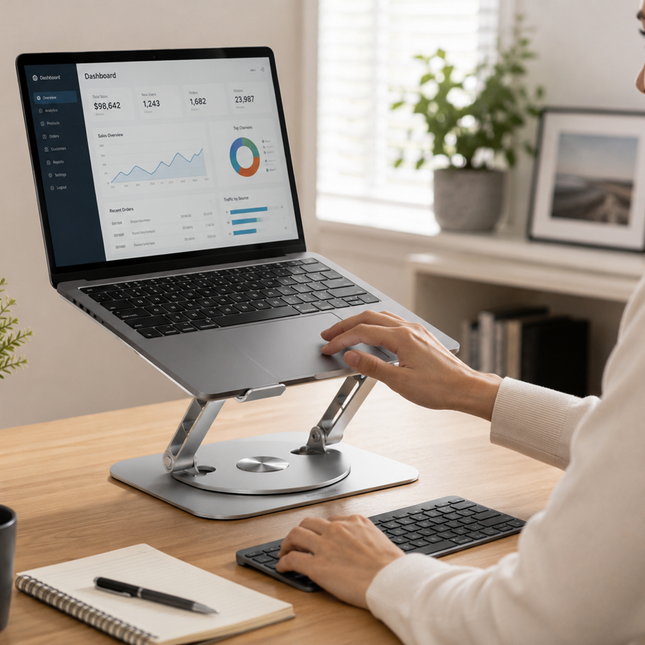 Laptop Stand for Desk, 360 Degree Swivel Laptop Stand with Adjustable Height, Aluminium Laptop Riser and Tablet Stand