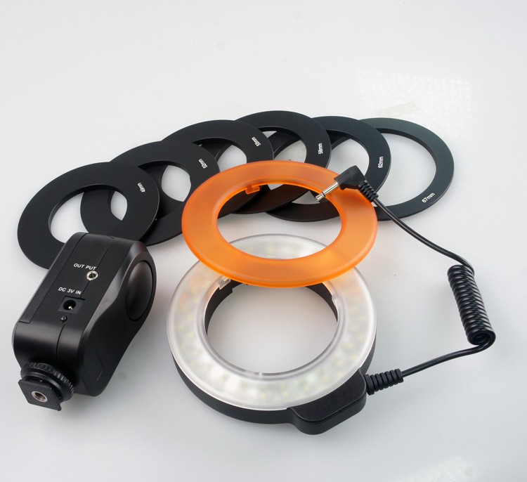 Tuzwa Camera Ring Light – 48 LED Macro Photography Light with 6 Lens Adapter Rings, 5W Output, AA Battery & DC Power Options