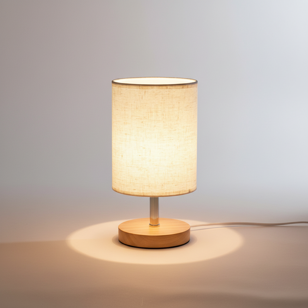 Table Lamp with Wooden Base & Linen Shade | Cozy Bedside Lighting for Tranquil Spaces 0