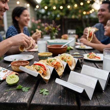 Taco Stand, 4 Pack Stainless Steel Taco Holder Rack, Oven and Grill Safe Taco Shell Holder for Soft and Hard Shells