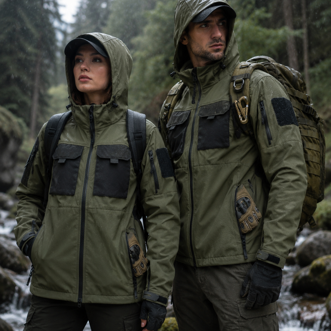Windbreaker Jacket for Men and Women, Tactical Jacket with Multiple Pockets, Windproof Jacket for Fishing and Commuting