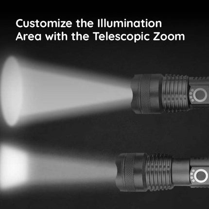 USB Powerful Flashlight Torch, Rechargeable Aircraft Grade Aluminum LED Torch with Telescopic Zoom, 5 Light Modes and IPX-6 Rating