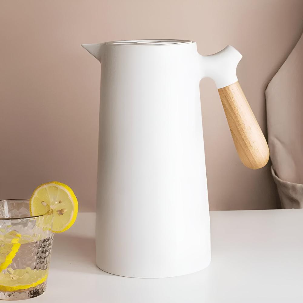 Thermal Carafe | Insulated Beverage Server with Wood Handle for Temperature Retention 0
