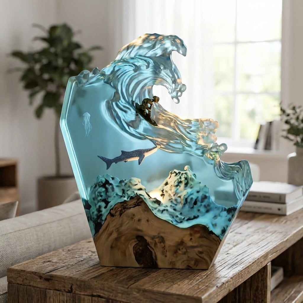 Tidecrest | Artistic Ocean Themed Lamp with Dimmable Light | Unique Resin Design for Calming Ambience 0