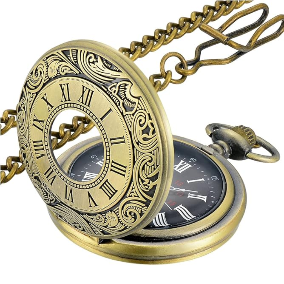 Timeless Vintage | Silver Pocket Watch with Roman Numerals & Chain | Elegant Accessory for Men 0
