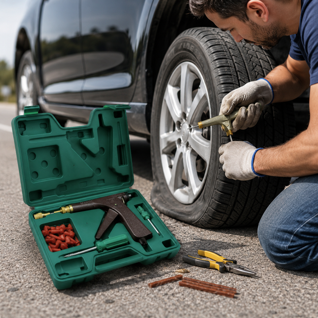 Tire Repair Kits for Cars, Tubeless Tire Plug Kit with Reusable Mushroom Tire Plugs for Motorcycle, Scooter and ATV