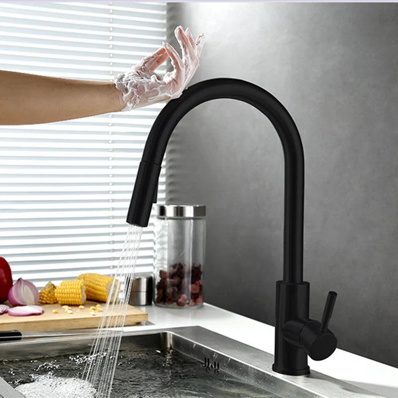 TouchTech | Pull-Out Kitchen Tap with Sensor Activation & Flexible Spout | Modern Brass Faucet for Effortless Cleaning 7