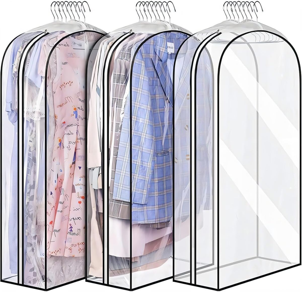 Transparent Suit Covers | Waterproof PEVA Garment Bags with Side Zippers | 6-Pack for Dust-Free Clothing Protection 0