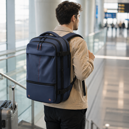 Vacuum Travel Backpack with Internal Compression System, Expandable Carry On Bag with Dry and Damp Storage Zones and Coded Zipper