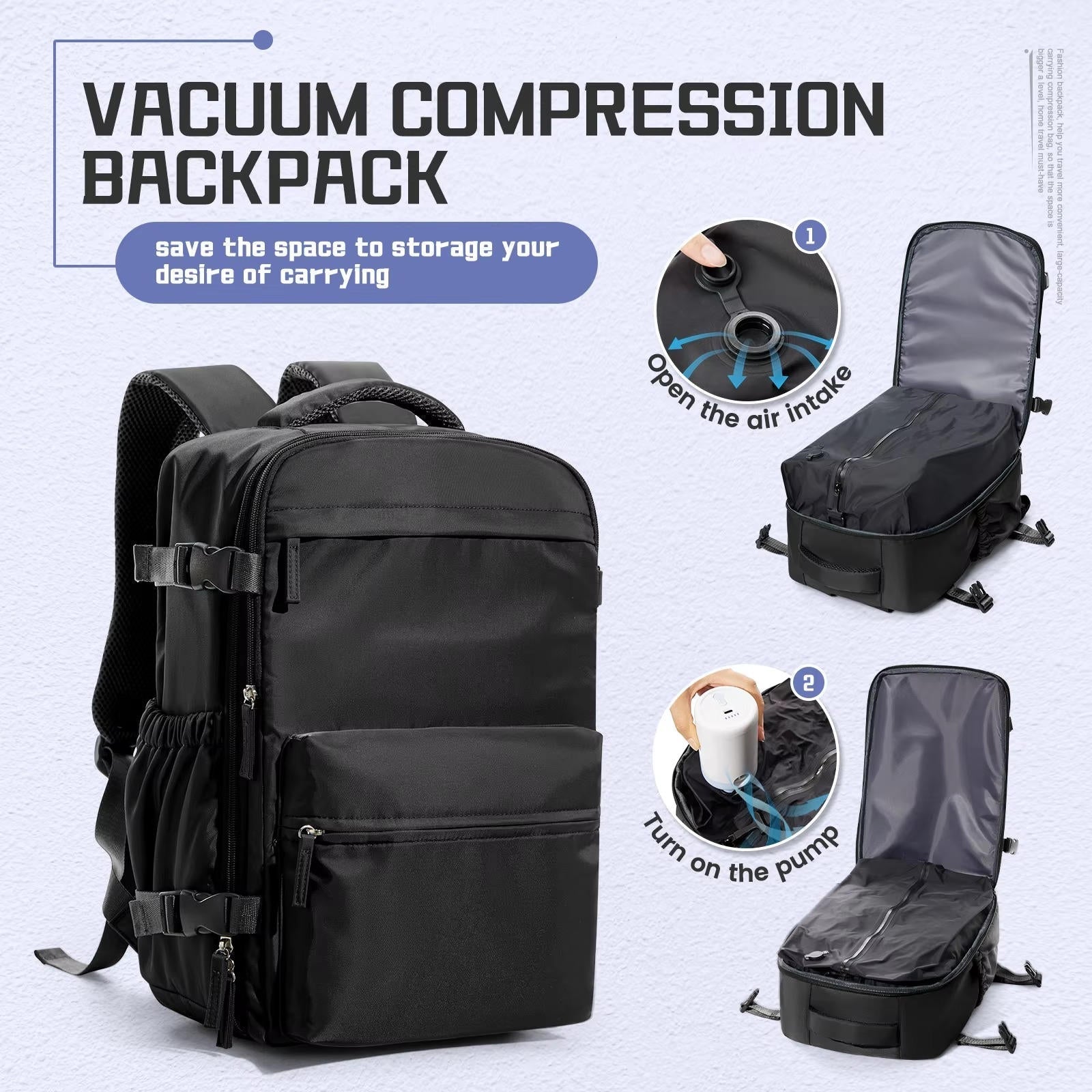 Travel Backpack | 15.6in Vacuum Compression with Electric Pump | Organized Storage for Hassle-Free Travel 6