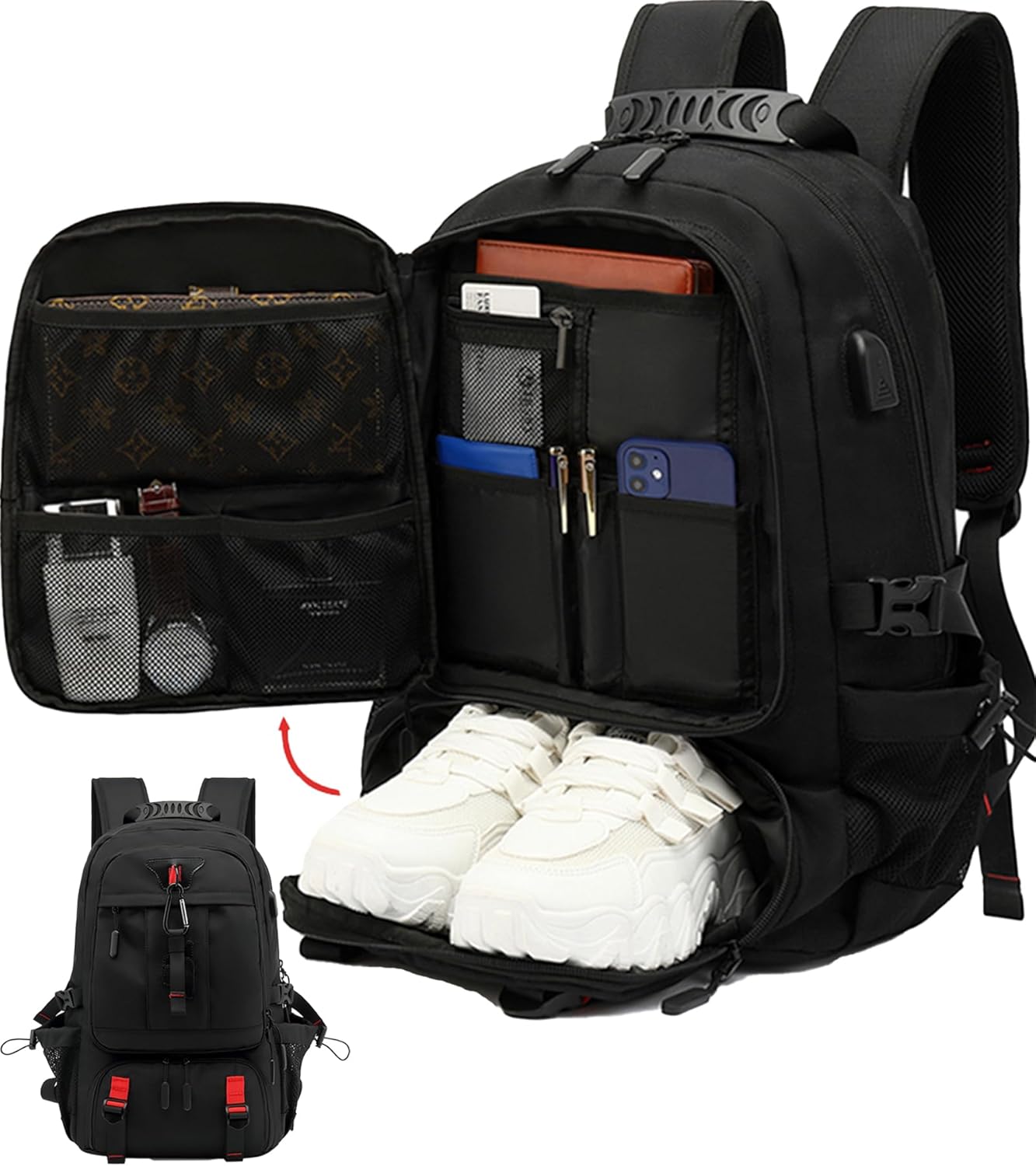 Travel Backpack | 60L Waterproof Laptop Backpack with USB Port & Shoe Compartment | Expandable Design for Secure Organization 0