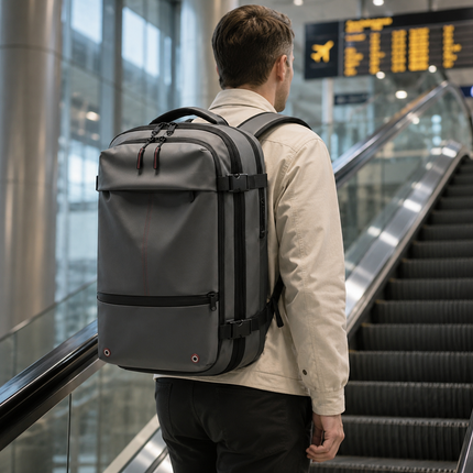 Vacuum Travel Backpack with Internal Compression System, Expandable Carry On Bag with Dry and Damp Storage Zones and Coded Zipper